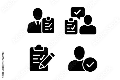 Professional vector icons representing various aspects of communication, feedback, and organization in a business setting