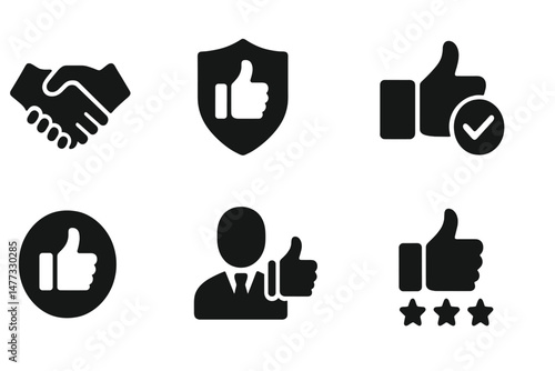 Vector icons depicting approval gestures and symbols of trust in various formats for visual communication needs