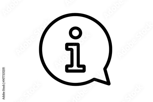 Information icon featuring a speech bubble and lowercase 'i', suitable for communication and guidance purposes