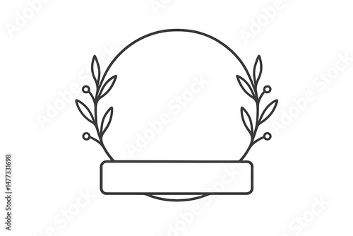 Vector icon featuring a circular design with leaves and a blank banner for customizable text