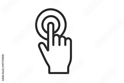 Hand icon pressing a button in a flat design style suitable for user interface applications and web design projects