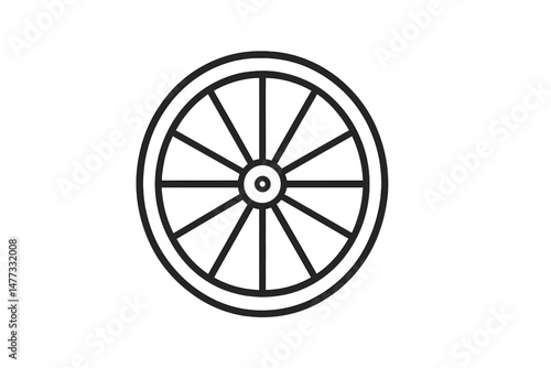 Vector icon depicting a simple wheel design with spokes ideal for graphic applications and design projects