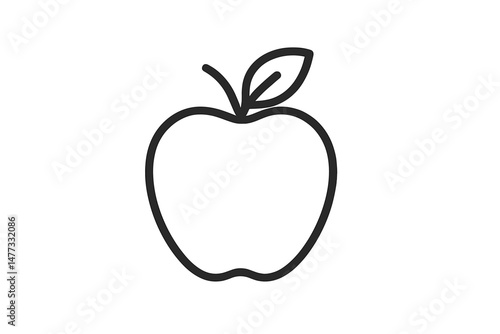 Simple vector icon of an apple depicting a fresh fruit with a leaf, symbolizing health and nutrition in a clean design
