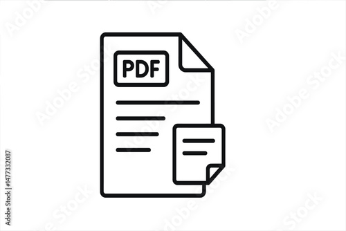 Vector icon of paper document with PDF label and an additional note attached, representing digital file formats