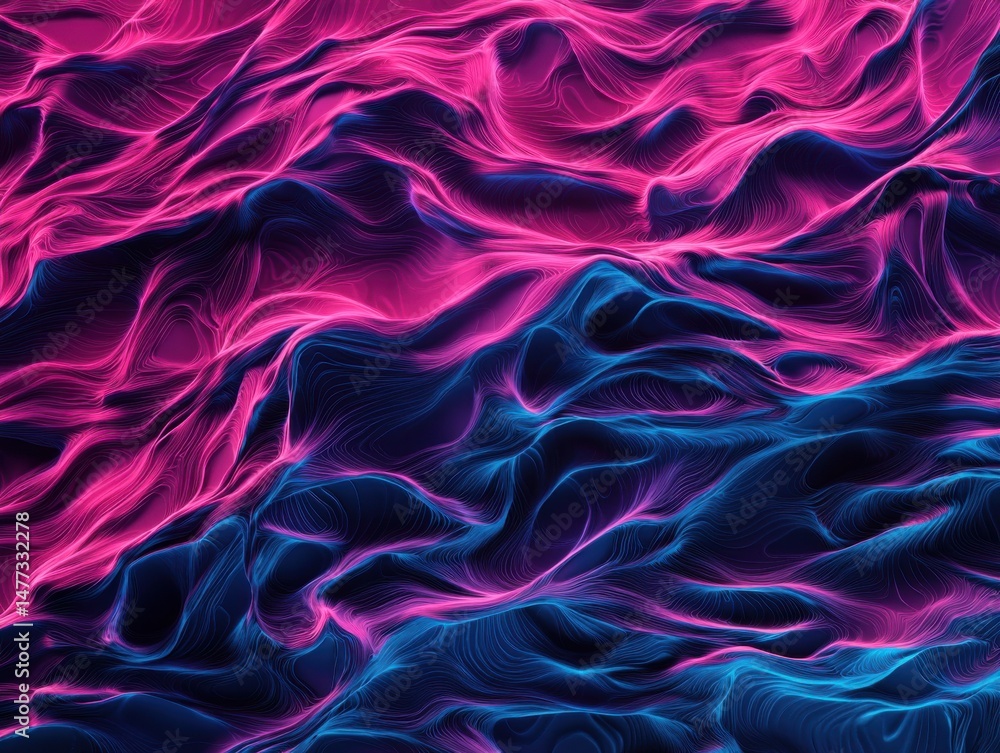 Fototapeta premium Abstract digital waves with vibrant shades of pink and blue create a dynamic visual effect.