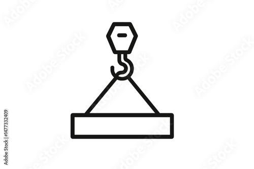 Vector icon of a warehouse crane hook lifting a flat load at construction site
