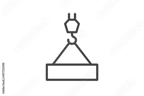 Vector icon featuring a crane hook and load for construction and lifting operations in industrial settings
