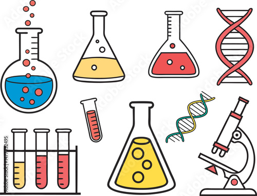 Science and chemistry laboratory icon set