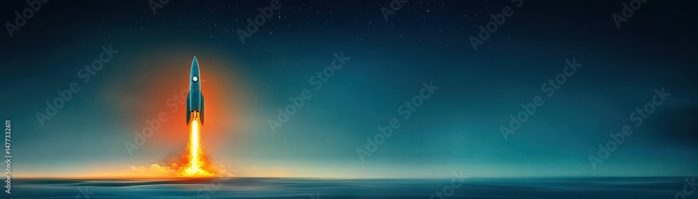 Obraz premium A stunning rocket launch illuminating the dark sky with vibrant flames and smoke.