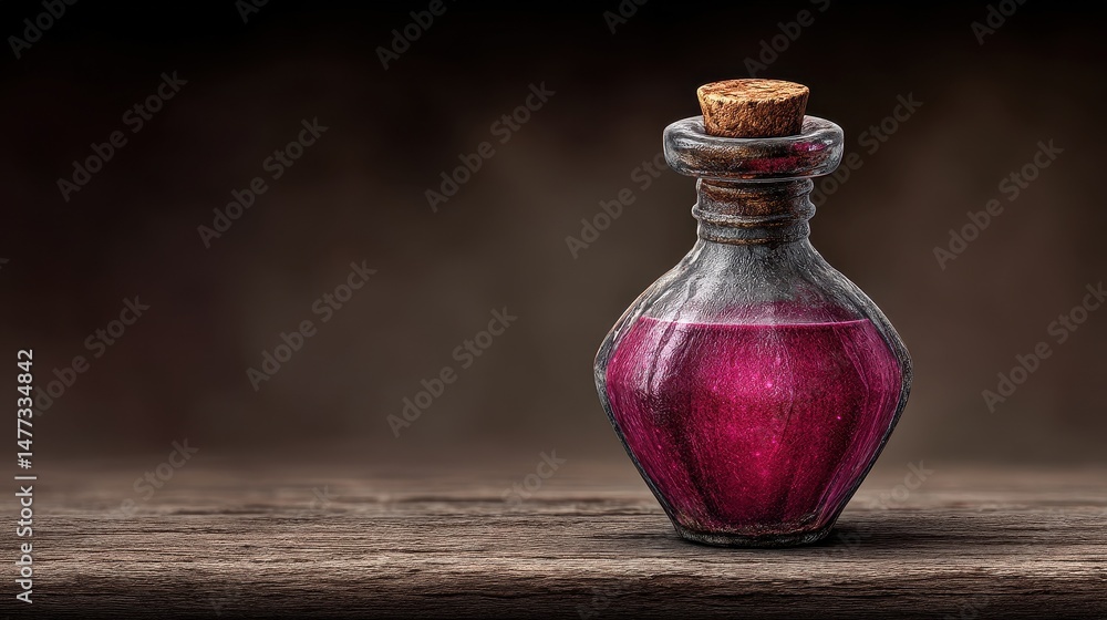 Antique potion bottle, crimson liquid Antique potion bottle, crimson liquid