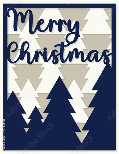 Layered Merry Christmas card. Paper cut out design. Shadow box style. 3D design.