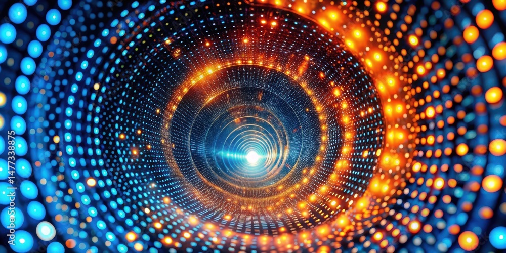 Abstract swirling tunnel of vibrant blue and orange lights exhibiting a mesmerizing vortex effect Abstract swirling tunnel of vibrant blue and orange lights exhibiting a mesmerizing vortex effect