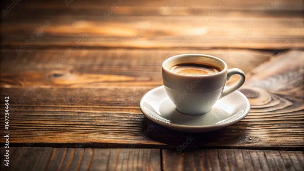 Aromatic Espresso in a White Cup on Rustic Wooden Surface Aromatic Espresso in a White Cup on Rustic Wooden Surface