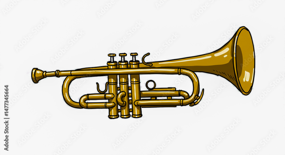 Fototapeta premium A gold trumpet illustration depicting a musical instrument perfect for music education projects and designs