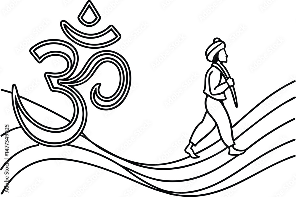 Fototapeta premium A symbolic representation of spirituality featuring the om symbol and a walking figure