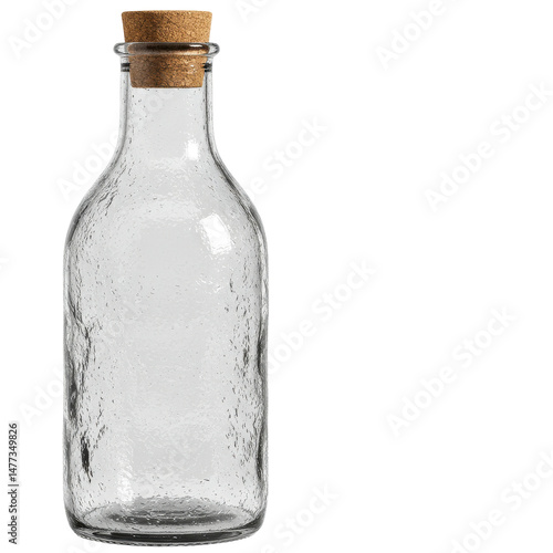 Wallpaper Mural Clear glass bottle with a cork stopper sitting in front of a black background, simple design Torontodigital.ca