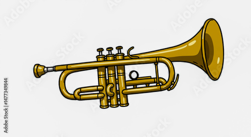 Detailed illustration of a golden trumpet isolated on a white background representing musical instruments