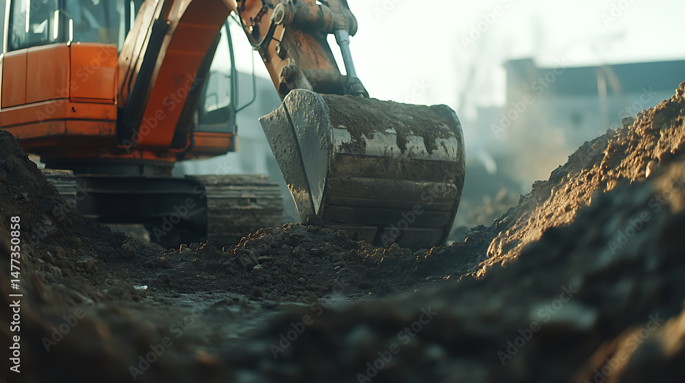 Fototapeta premium Excavator Digging at Construction Site