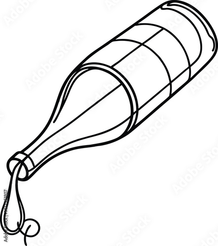 Illustration of a bottle pouring out liquid or sauce in a simple outlined black and white style