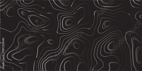 "Create a dark-themed abstract background featuring topographic contour lines. The lines should flow smoothly with organic curves, forming layered patterns over a deep black or charcoal surface. The d