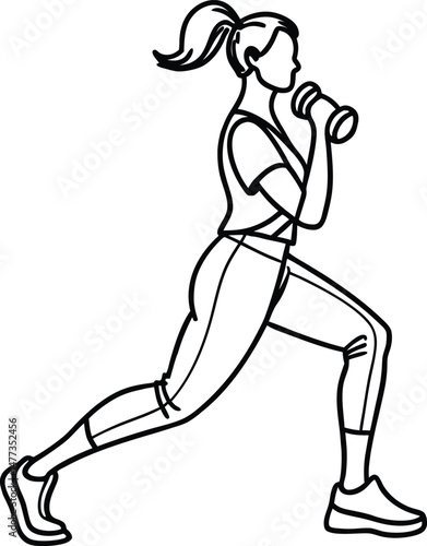 Active woman exercising with dumbbell in a lunge position during workout session illustration