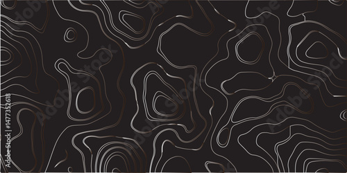 "Create a dark-themed abstract background featuring topographic contour lines. The lines should flow smoothly with organic curves, forming layered patterns over a deep black or charcoal surface. The d