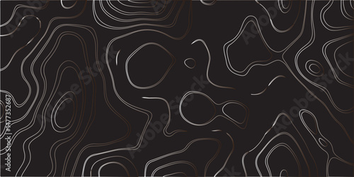 "Create a dark-themed abstract background featuring topographic contour lines. The lines should flow smoothly with organic curves, forming layered patterns over a deep black or charcoal surface. The d