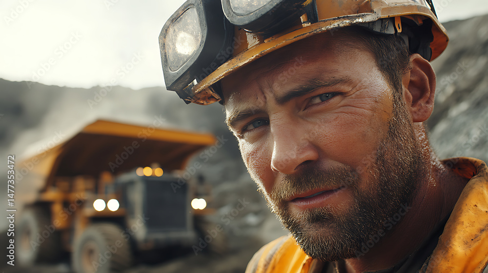 Fototapeta premium Miner with Headlamp in a Quarry