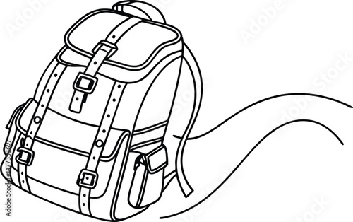 Illustrated black and white backpack on a white background suitable for outdoor adventures and travel
