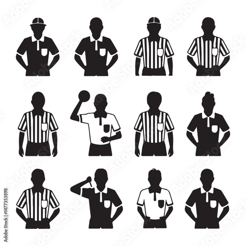 Various Referee Poses and Hand Signals in Sports Illustrations