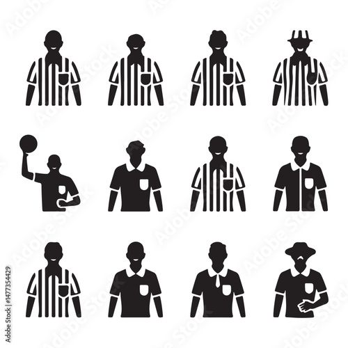 Various Referee Poses and Hand Signals in Sports Illustrations