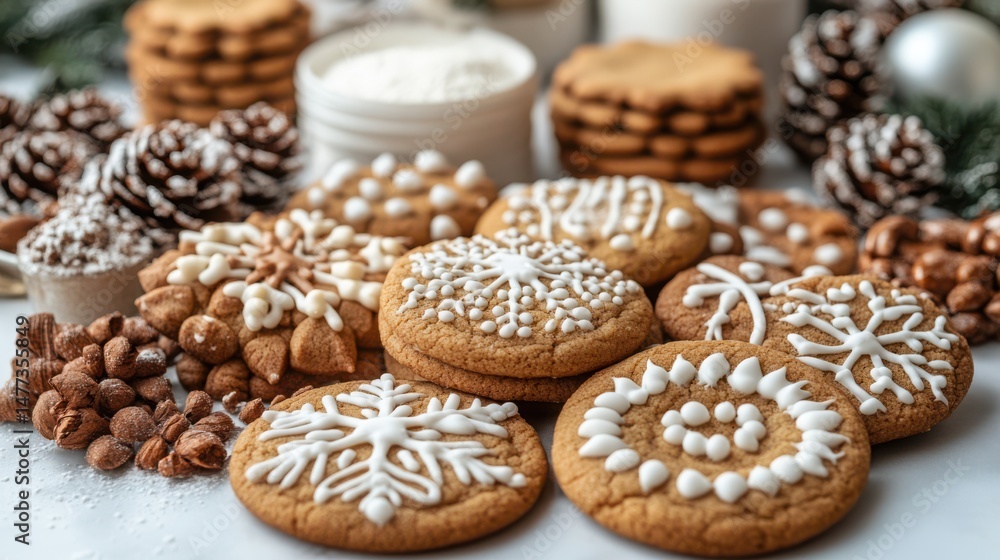 Gluten-Free Holiday Cookies - Beautifully decorated allergy-friendly Christmas cookies arranged with alternative flours and ingredients in the background. Gluten-Free Holiday Cookies - Beautifully decorated allergy-friendly Christmas cookies arranged with alternative flours and ingredients in the background.