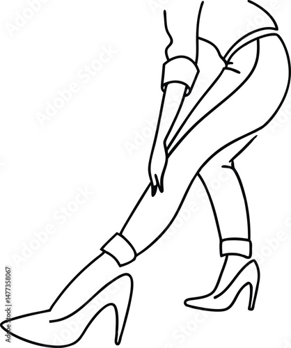 Stylish woman wearing heels in a fashionable pose modern black line art