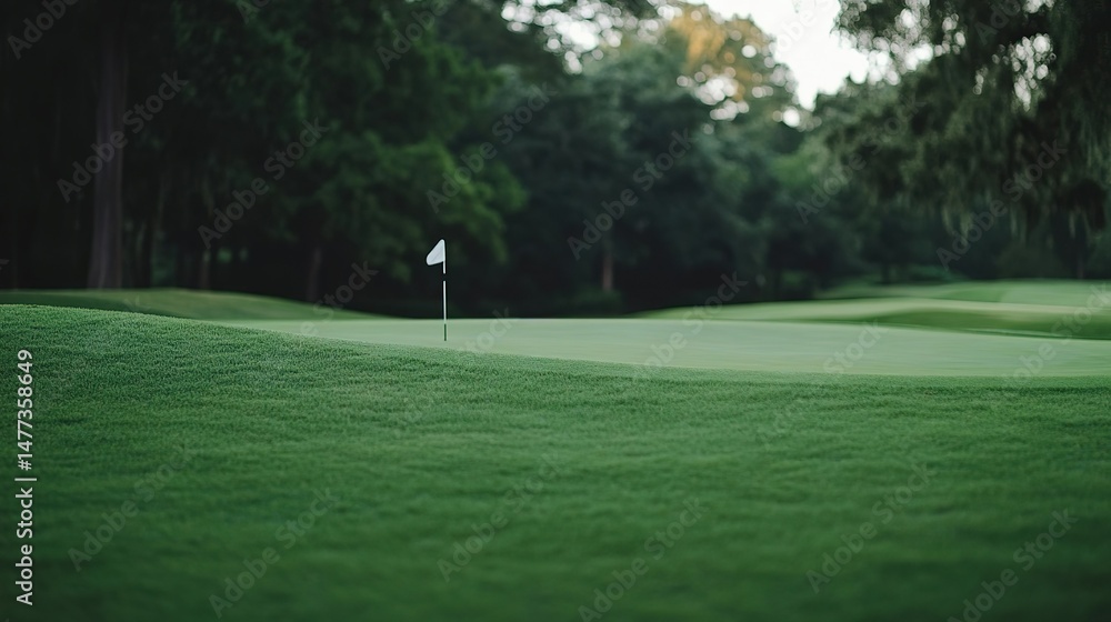 Obraz premium Golf course green with white flag