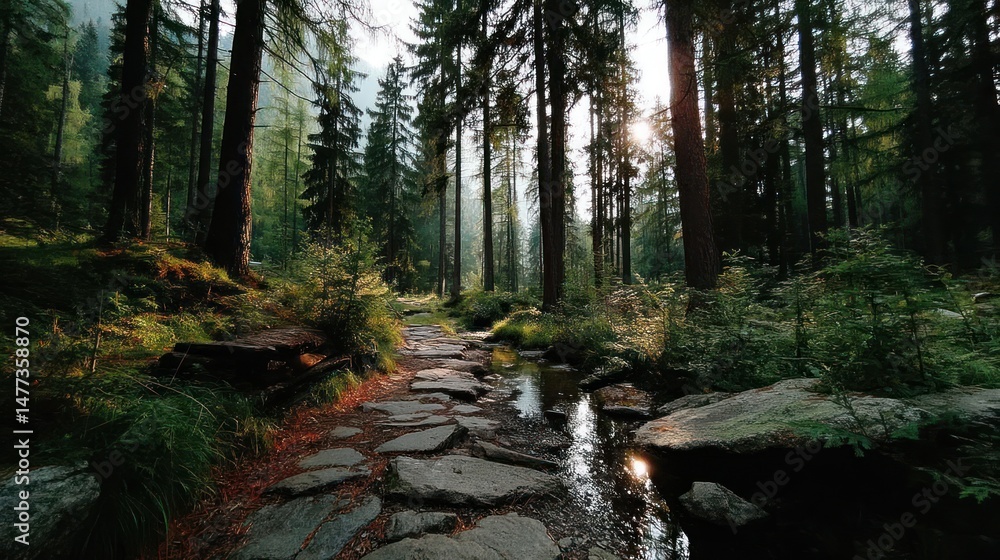 Fototapeta premium Forest path with stream