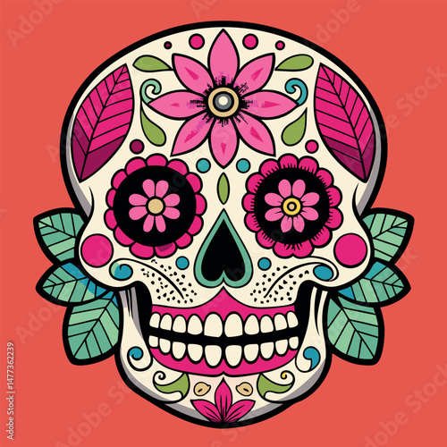 Collection of Sugar Skull Silhouettes on Transparent Background