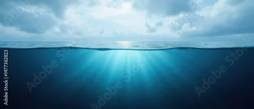 Panel kuchenny z motywem Beneath surface, tranquil ocean reveals serene underwater world with soft light filtering through water