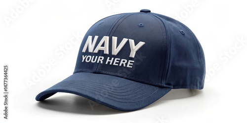 Navy blue baseball cap mockup with embroidered logo on front