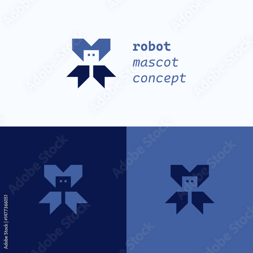 Logo Template Blue Tech Robot Mascot