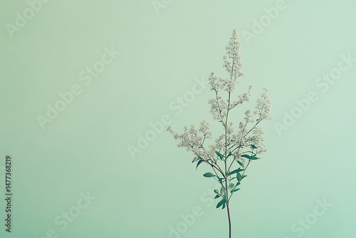 Delicate meadowsweet branch on pastel background