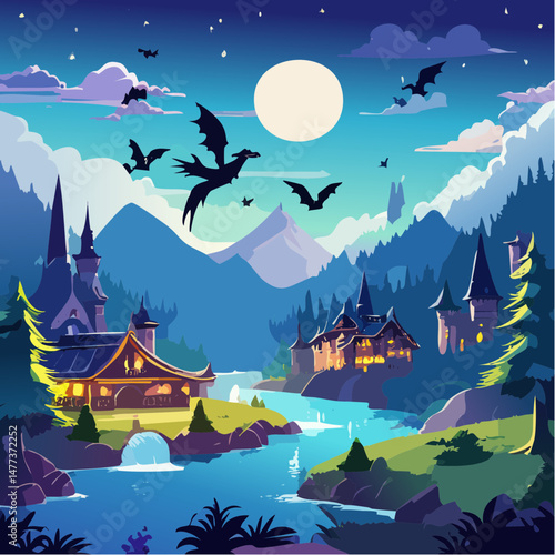 night landscape with mountains