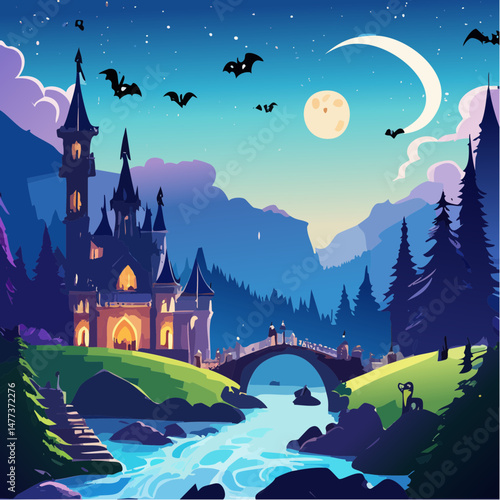 night landscape with castle