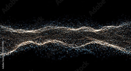 Luminous particle field undulates gracefully against a dark backdrop design