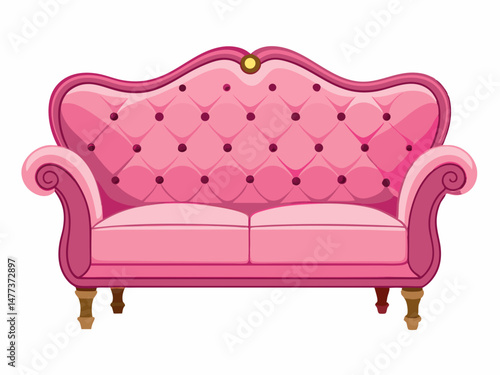 Pink Button Tufted Victorian Style Sofa Illustration