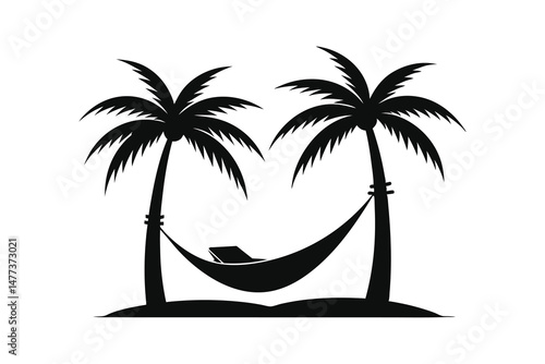 Relaxing lying in hammock silhouette white background
