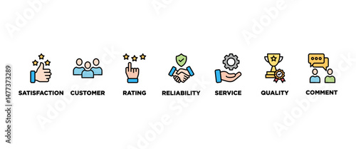 Feedback banner web icon vector illustration concept with icon of satisfaction, customer, rating, quality, comment, service and reliability