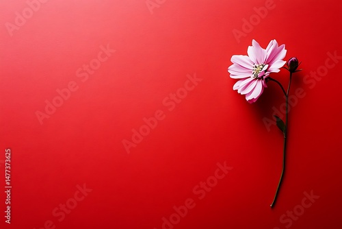 Cosmos bloom on a rich red background