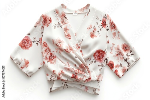 Floral wrap blouse isolated on white background