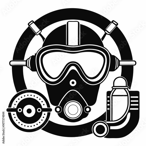 Diving Equipment Icon Black and White Scuba Gear Illustration
