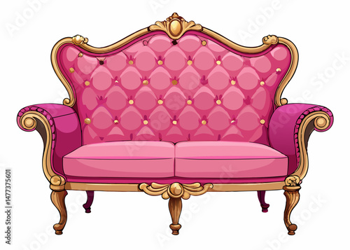 Elegant Pink and Gold Victorian Style Loveseat Illustration